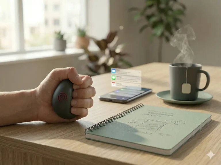 Small Body Alarms Stress Can Switch On shown as a clean mobile health explainer graphic with simple everyday objects.