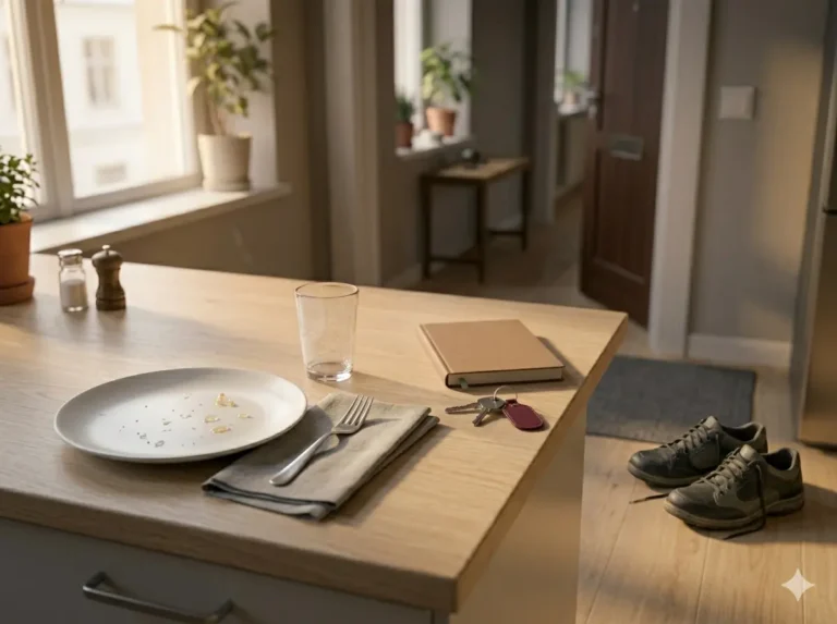 Why a Short Walk After Meals Gets So Much Attention shown as a clean mobile health explainer graphic with simple everyday objects.