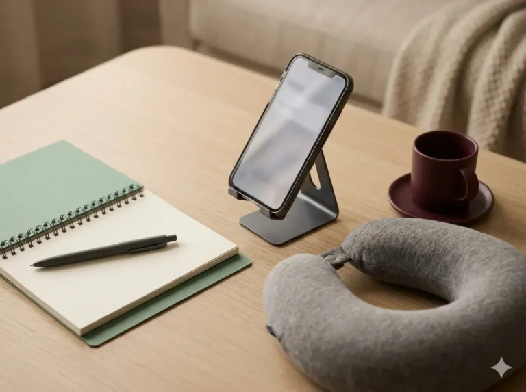 The Phone Posture Habit Your Neck Notices First shown as a clean mobile health explainer graphic with simple everyday objects.