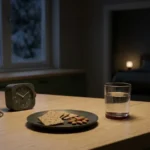 How Late Snacks Can Change the Way Sleep Feels shown as a clean mobile health explainer graphic with simple everyday objects.