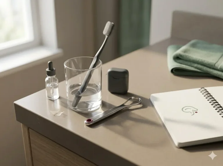 Morning Mouth Clues People Often Ignore shown as a clean mobile health explainer graphic with simple everyday objects.