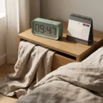 The Weekend Sleep Catch-Up Trap shown as a clean mobile health explainer graphic with simple everyday objects.