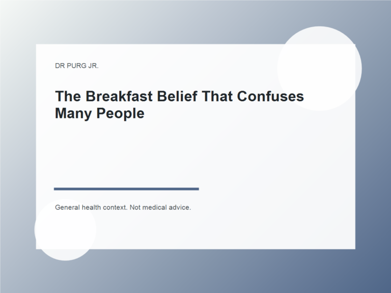 The Breakfast Belief That Confuses Many People shown as a clean mobile health explainer graphic with simple everyday objects.