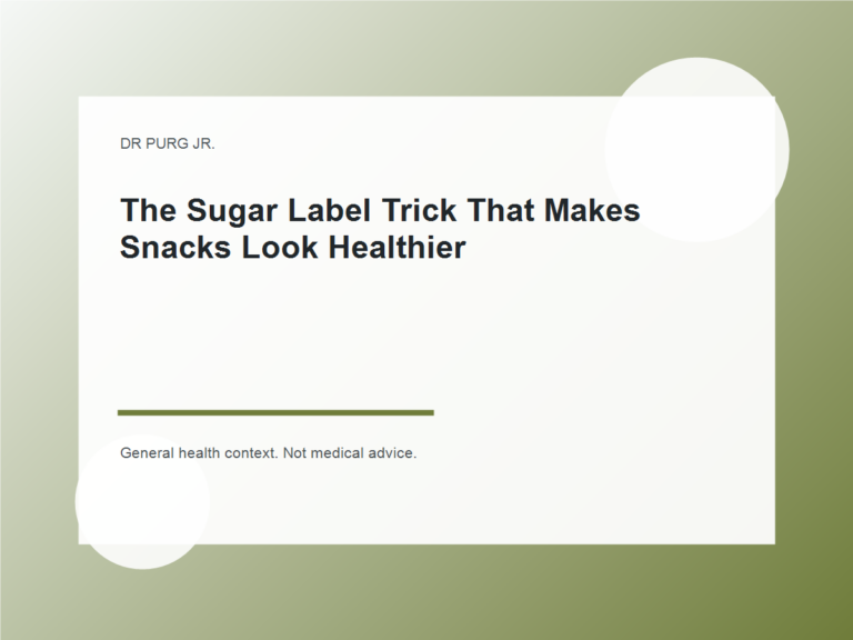 The Sugar Label Trick That Makes Snacks Look Healthier shown as a clean mobile health explainer graphic with simple everyday objects.