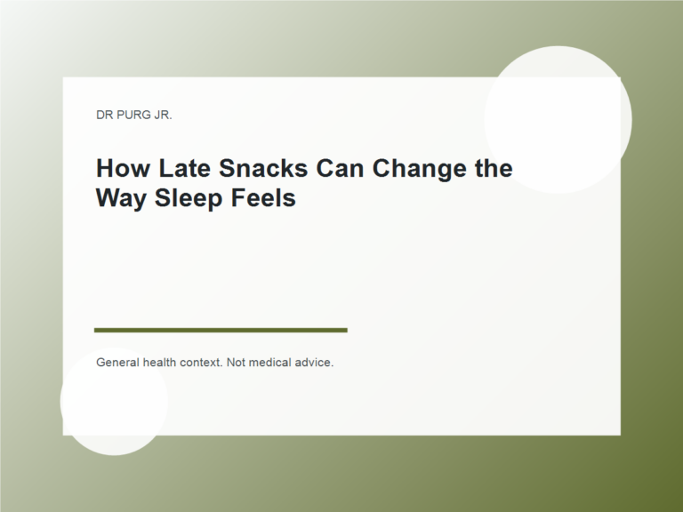 How Late Snacks Can Change the Way Sleep Feels shown as a clean mobile health explainer graphic with simple everyday objects.