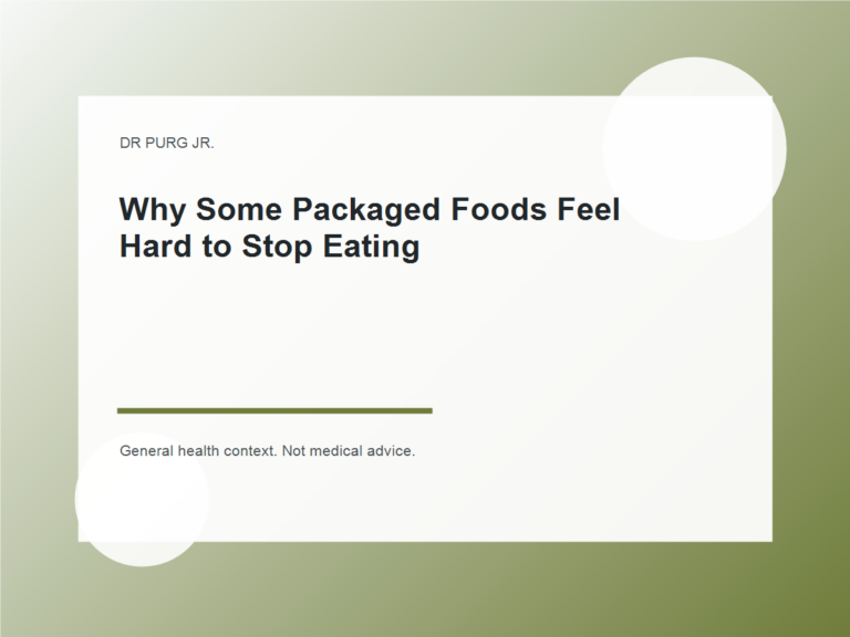 Why Some Packaged Foods Feel Hard to Stop Eating shown as a clean mobile health explainer graphic with simple everyday objects.