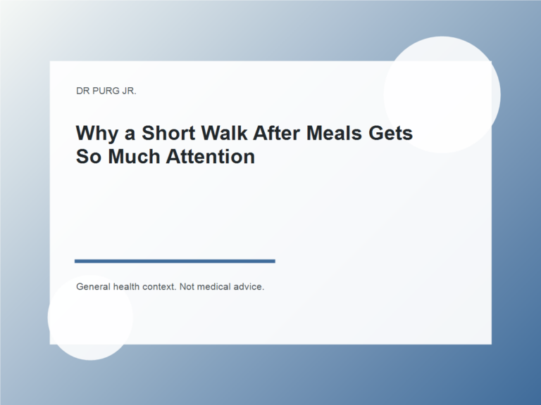 Why a Short Walk After Meals Gets So Much Attention shown as a clean mobile health explainer graphic with simple everyday objects.
